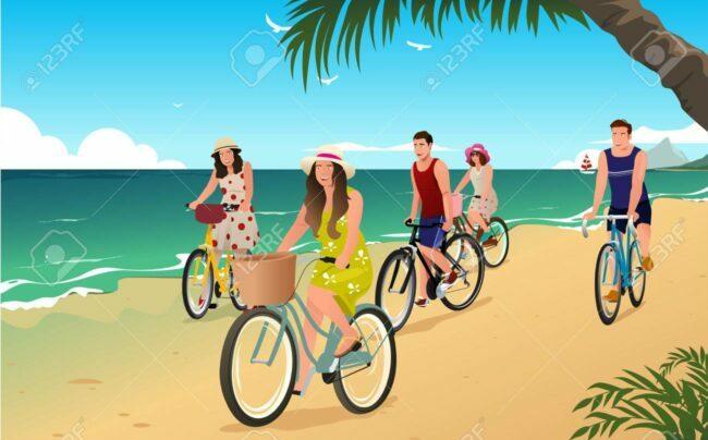 Happy People Biking on the Beach as feature image for best buy electric bikes bike berry shop
