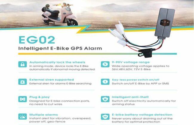 EG02 Intelligent E-bike GPS Alarm as model #5 e-bike anti-theft system for avoiding e-bike theft.