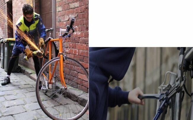 This is how thieves cut the e-bike lock - keep the lock away from the ground is more difficult to cut the lock.