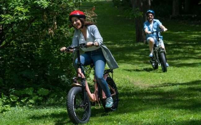 Riding Step-Thru as the featured image for ADDMOTOR M-140 P7 - The Best Affordable All Terrain E-Bike posts.