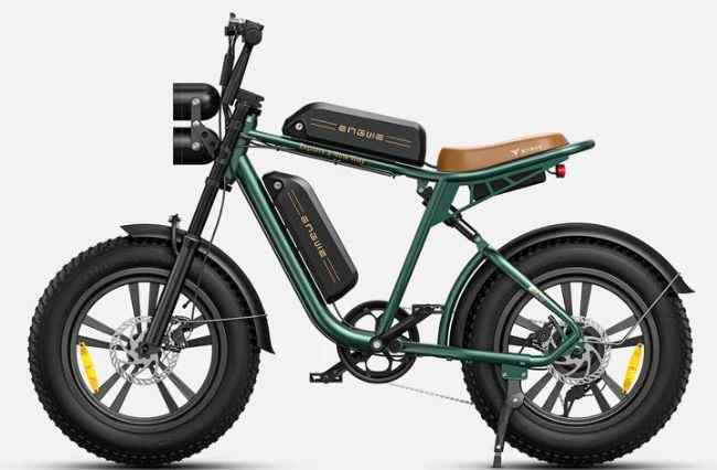 ENGWE M20 90-mile range moped e-bike priced under 1.5k with features of dual batteries, dual suspension and dual headlights.